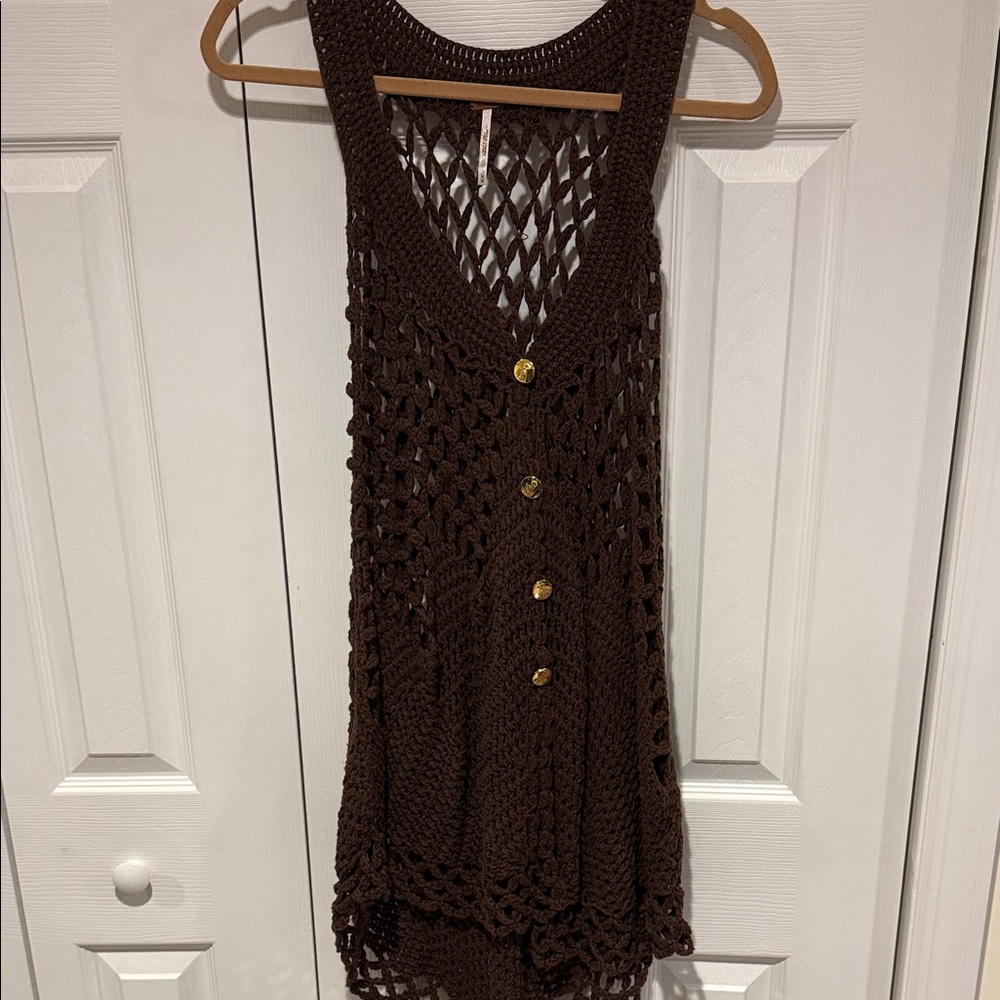 Free People Brown Crochet Sleeveless Top
